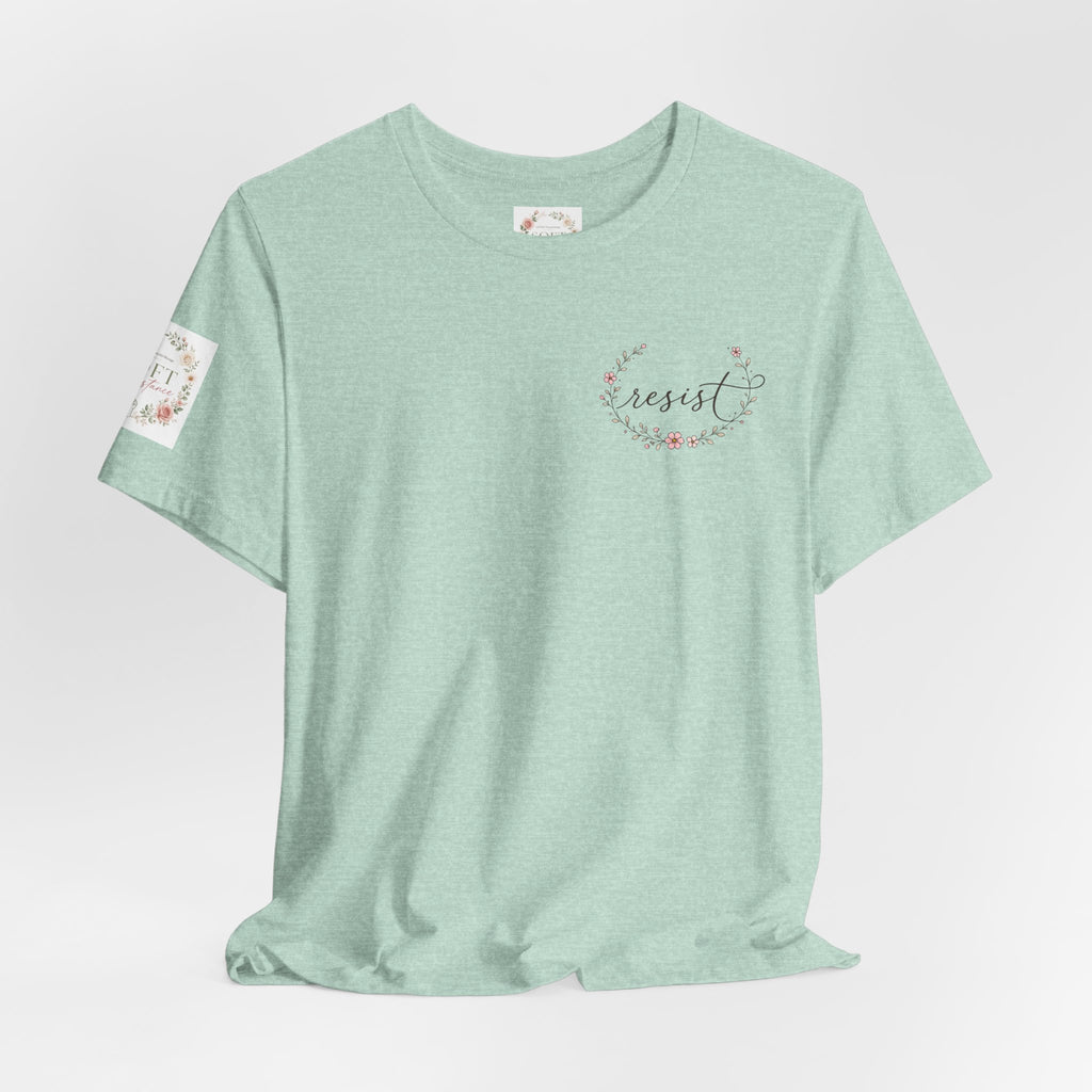 Kitty Resist AI Data Floral Tee — Feminine 'Resist' Graphic T-Shirt