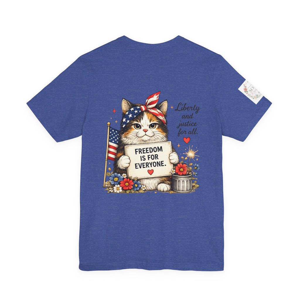 Grumpy Patriotic Kitty T-Shirt - "Freedom Is For Everyone"
