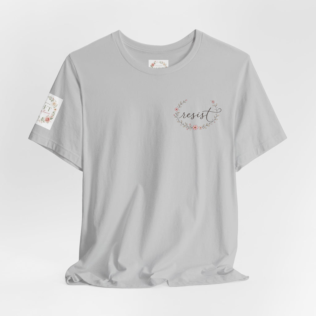 Kitty Resist AI Data Floral Tee — Feminine 'Resist' Graphic T-Shirt
