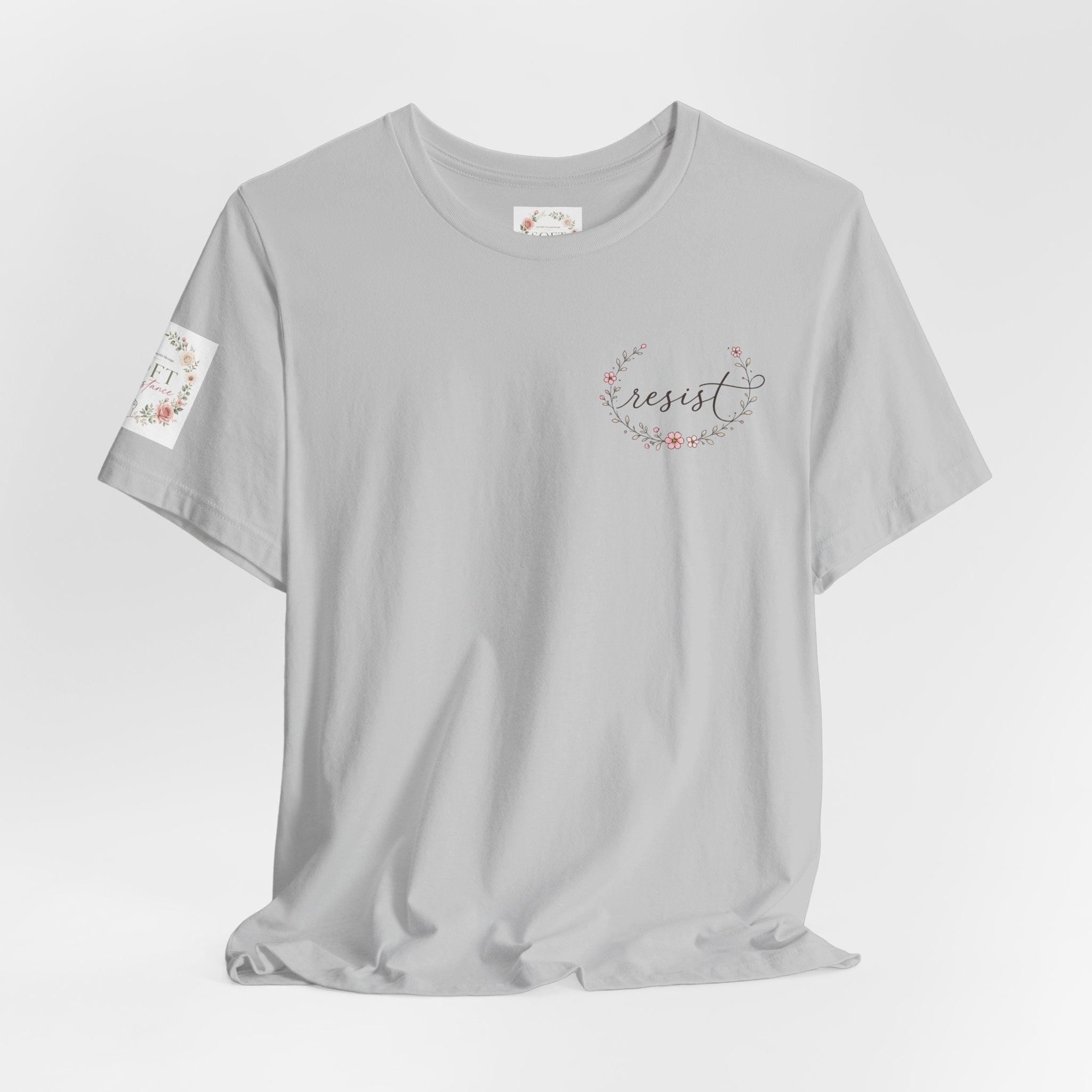 Kitty Resist AI Data Floral Tee — Feminine 'Resist' Graphic T-Shirt