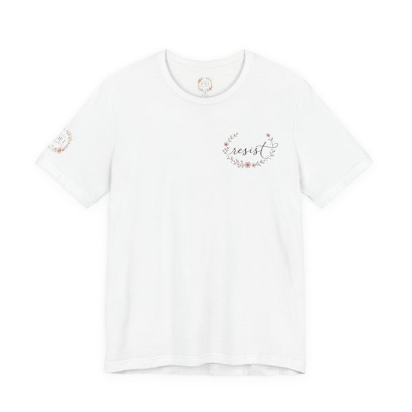Kitty Resist AI Data Floral Tee — Feminine 'Resist' Graphic T-Shirt