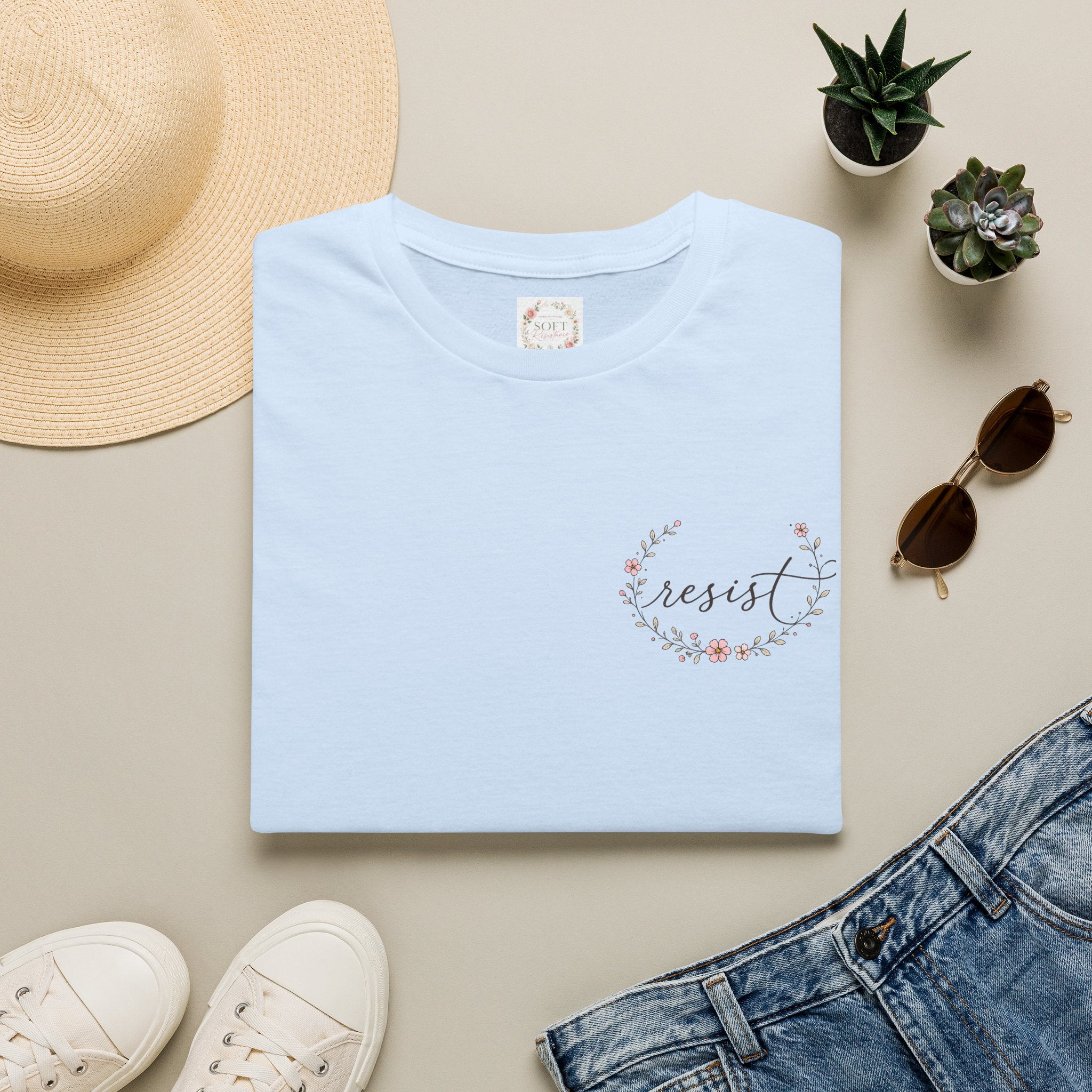T-Shirt — "Dissent is Patriotic" Floral Minimalist Pocket Tee
