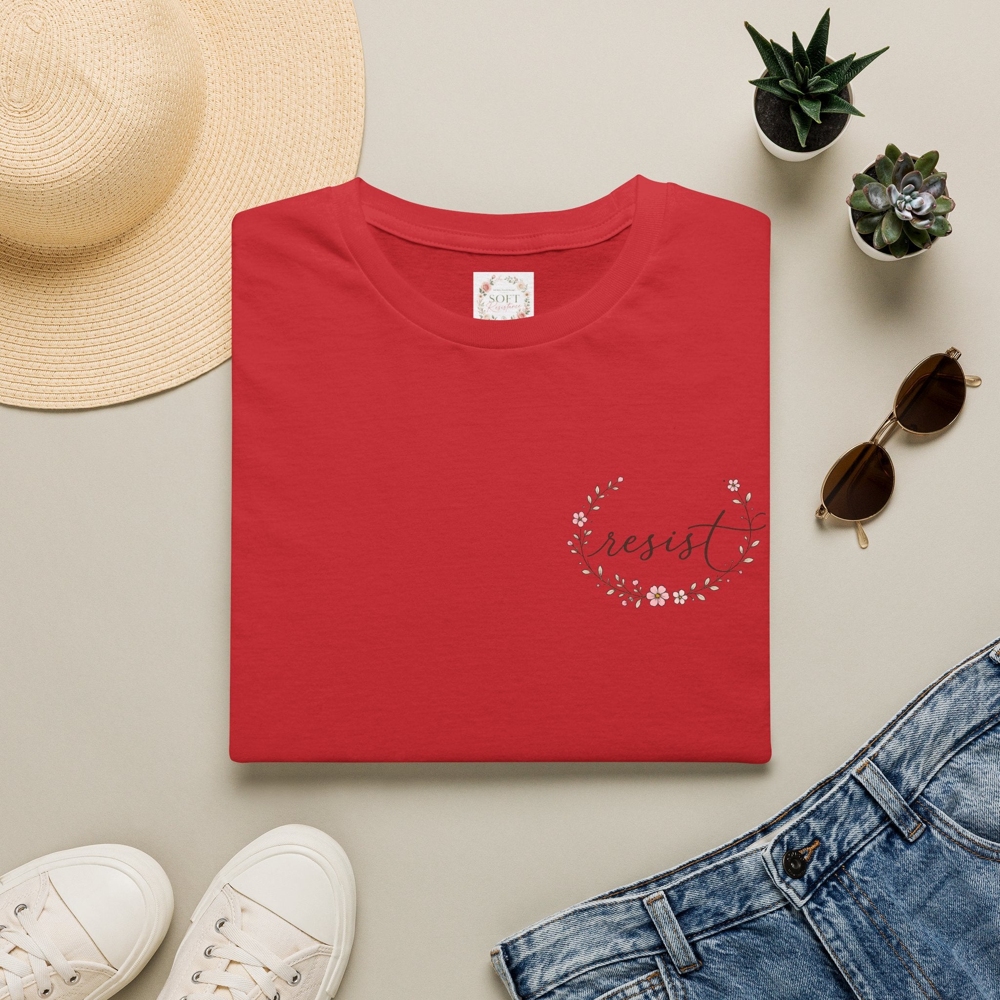 T-Shirt — "Dissent is Patriotic" Floral Minimalist Pocket Tee