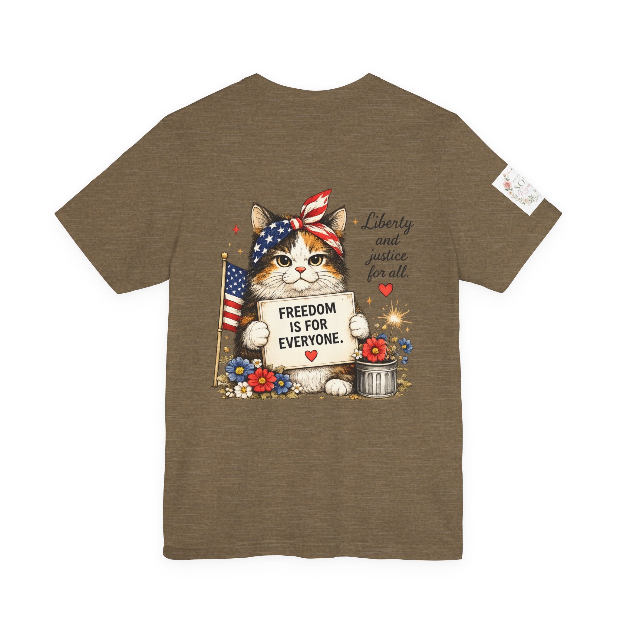 Grumpy Patriotic Kitty T-Shirt - "Freedom Is For Everyone"