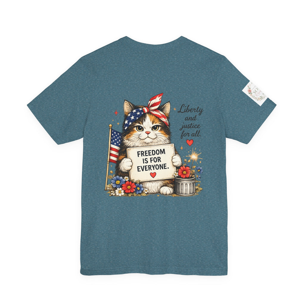 Grumpy Patriotic Kitty T-Shirt - "Freedom Is For Everyone"