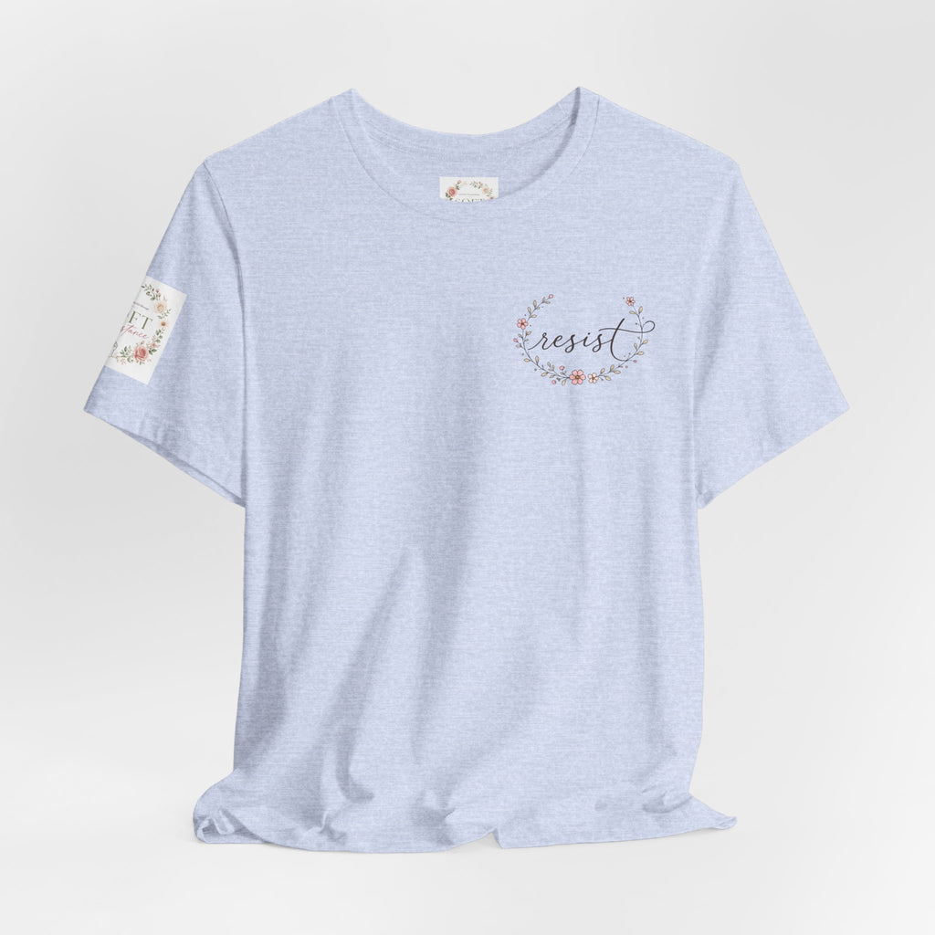 Kitty Resist AI Data Floral Tee — Feminine 'Resist' Graphic T-Shirt