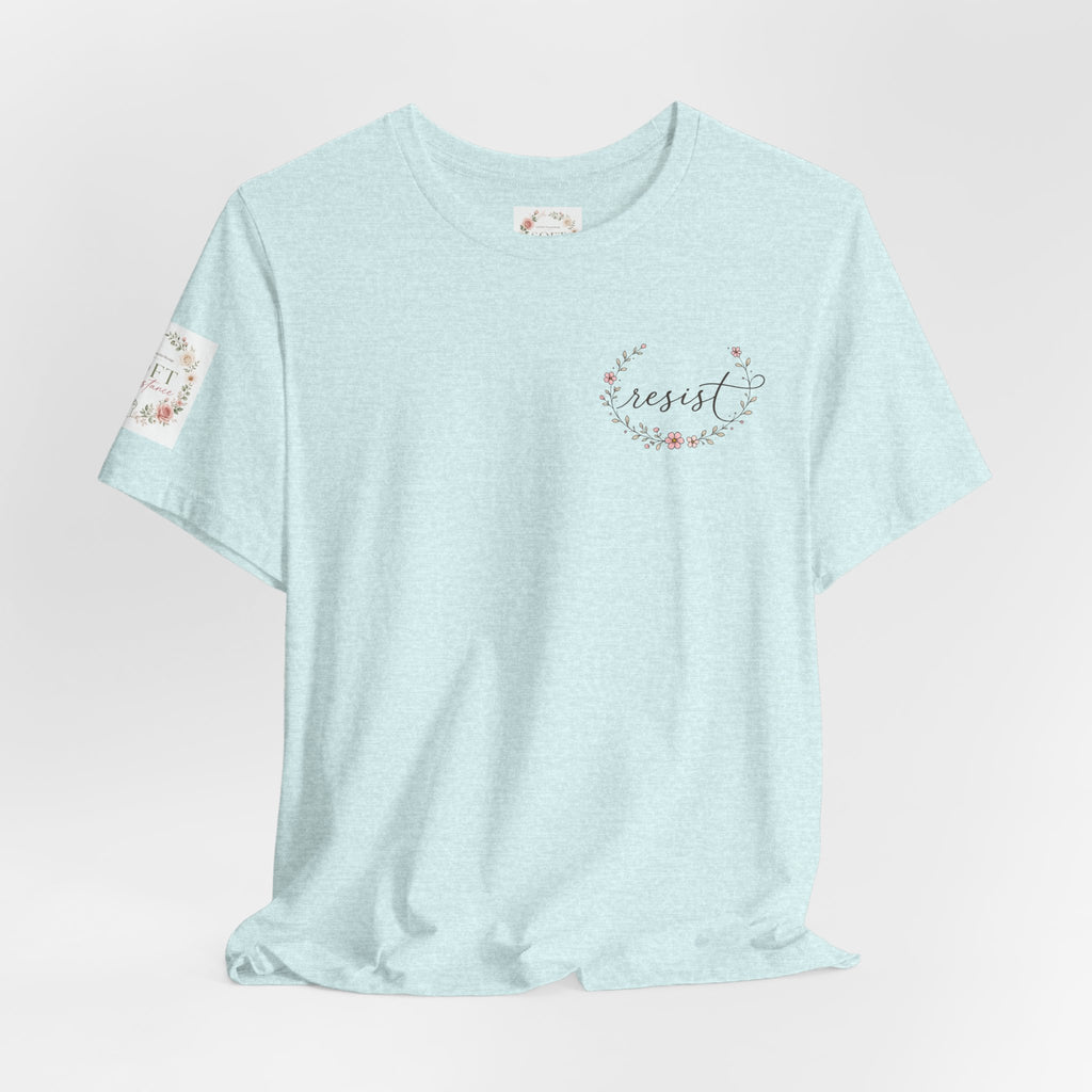 Kitty Resist AI Data Floral Tee — Feminine 'Resist' Graphic T-Shirt