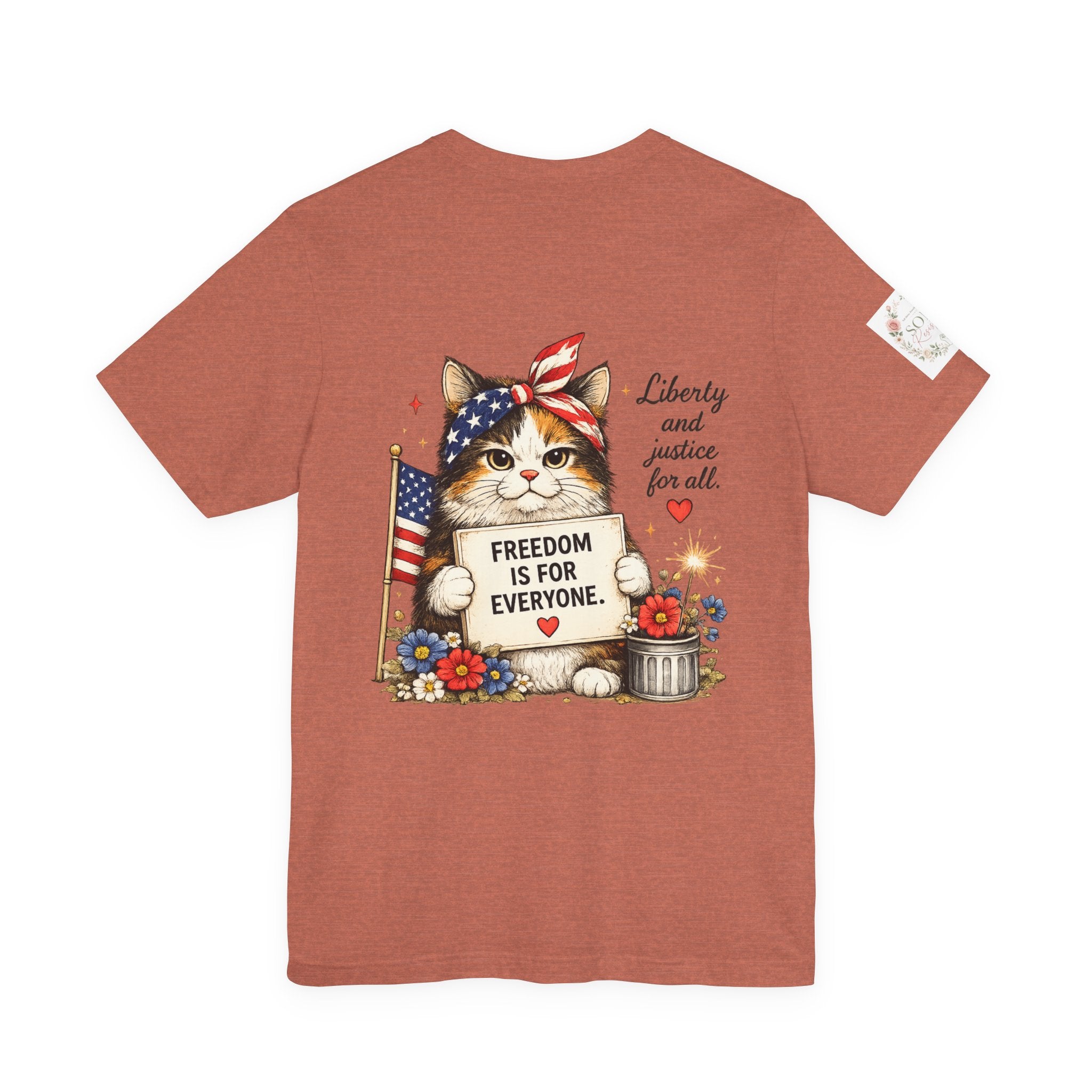 Grumpy Patriotic Kitty T-Shirt - "Freedom Is For Everyone"