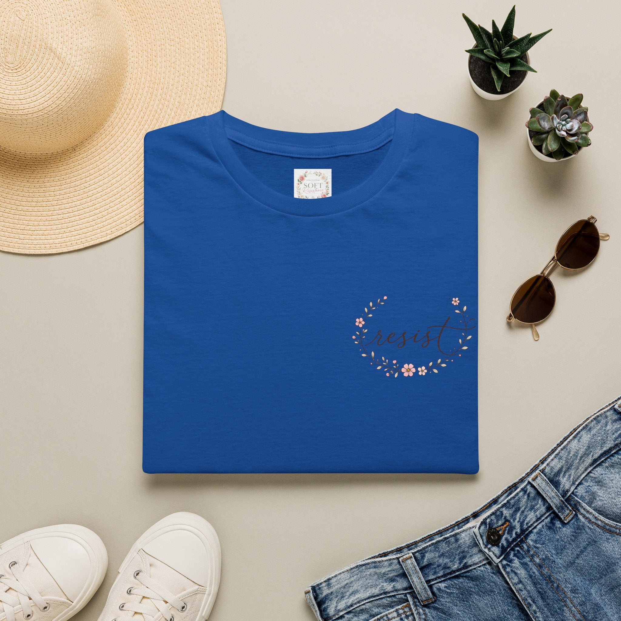 T-Shirt — "Dissent is Patriotic" Floral Minimalist Pocket Tee