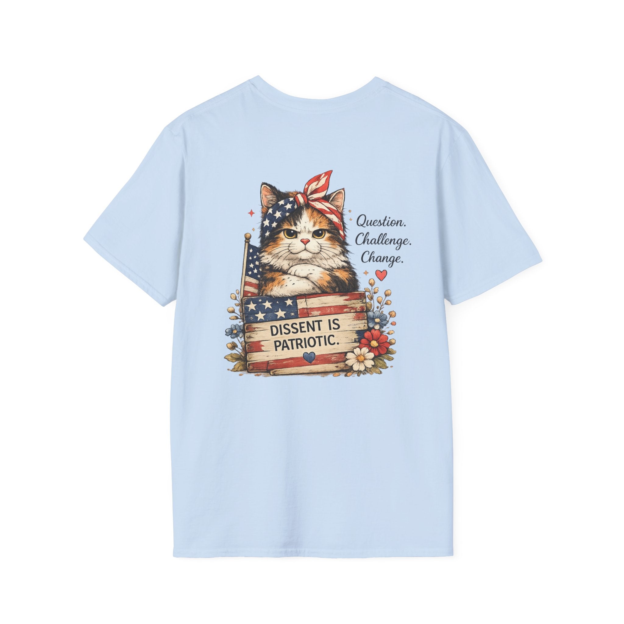 T-Shirt — "Dissent is Patriotic" Floral Minimalist Pocket Tee