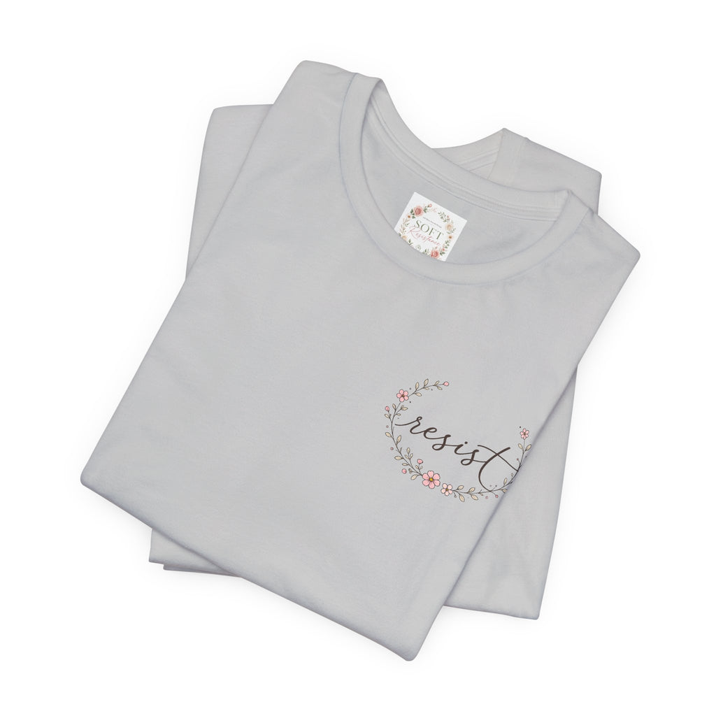 Kitty Resist AI Data Floral Tee — Feminine 'Resist' Graphic T-Shirt