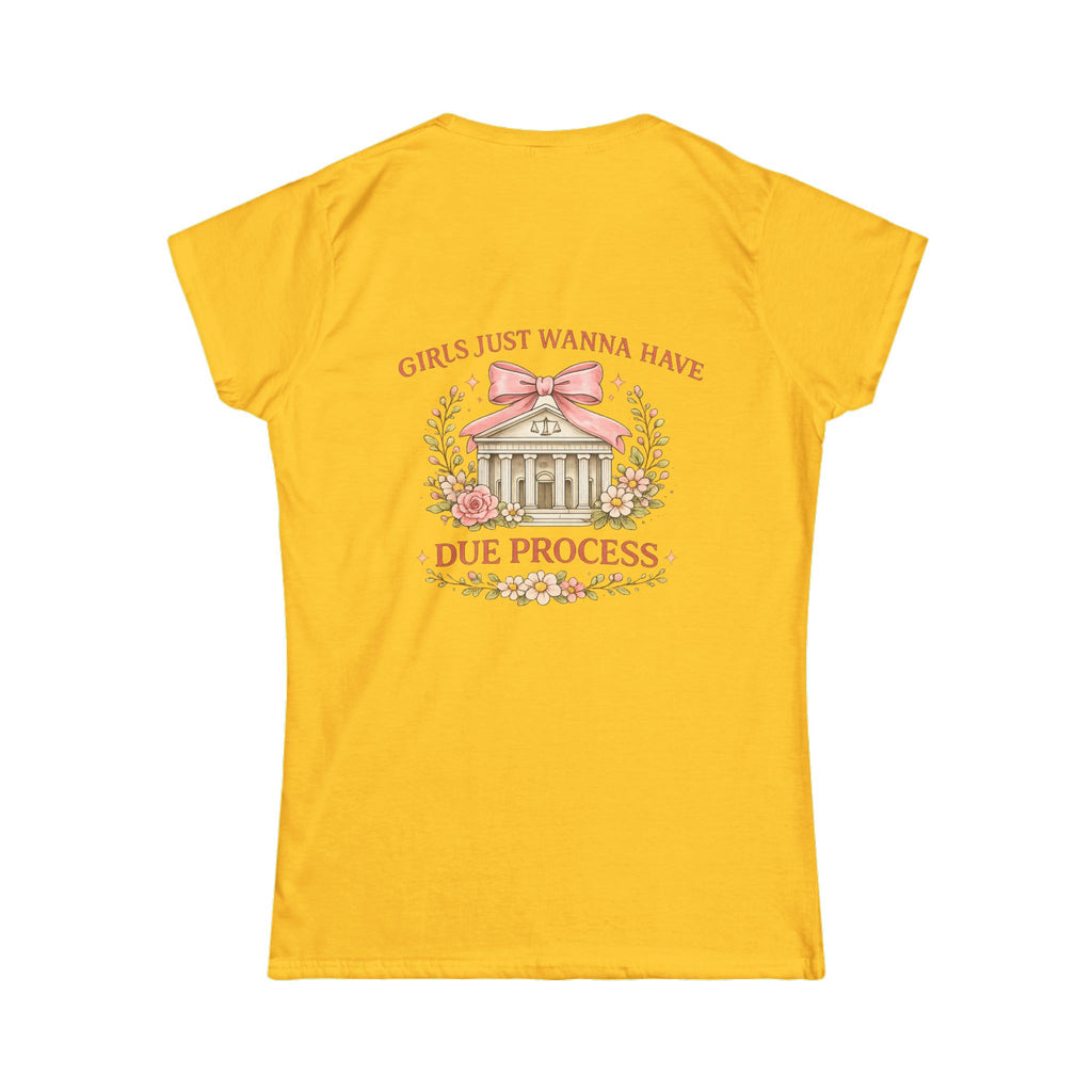 Women's Tee — "Girls Just Wanna Have Due Process" Floral Court Graphic