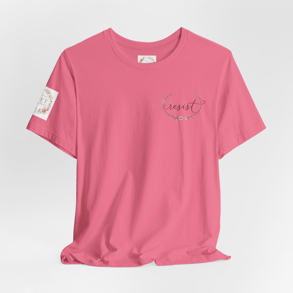 Kitty Resist AI Data Floral Tee — Feminine 'Resist' Graphic T-Shirt