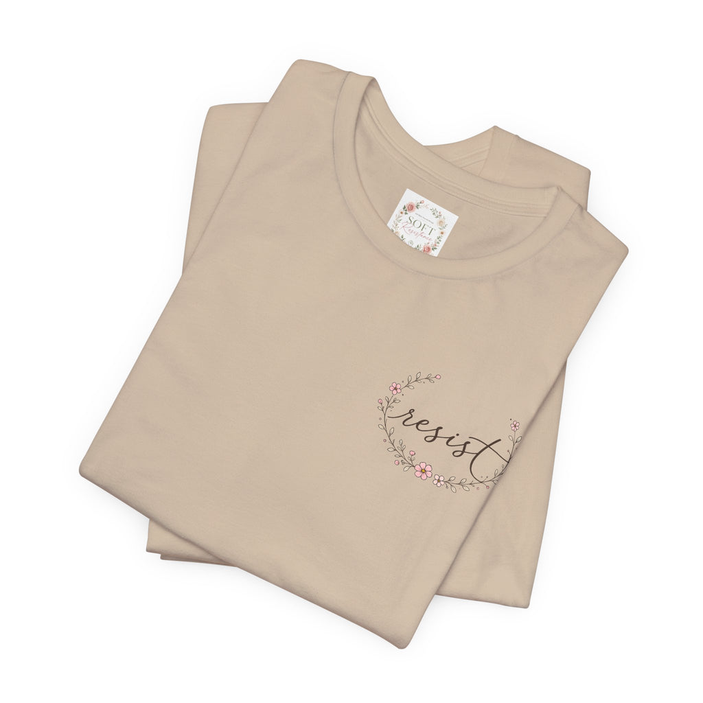 Kitty Resist AI Data Floral Tee — Feminine 'Resist' Graphic T-Shirt
