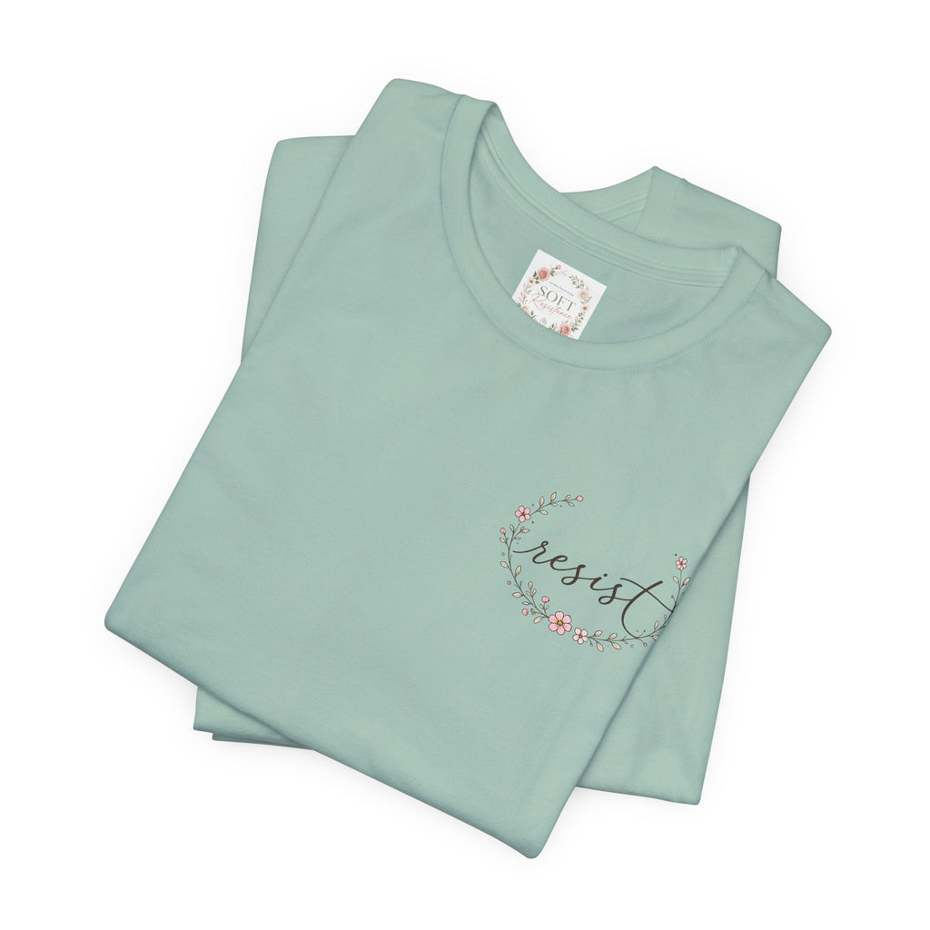 Kitty Resist AI Data Floral Tee — Feminine 'Resist' Graphic T-Shirt