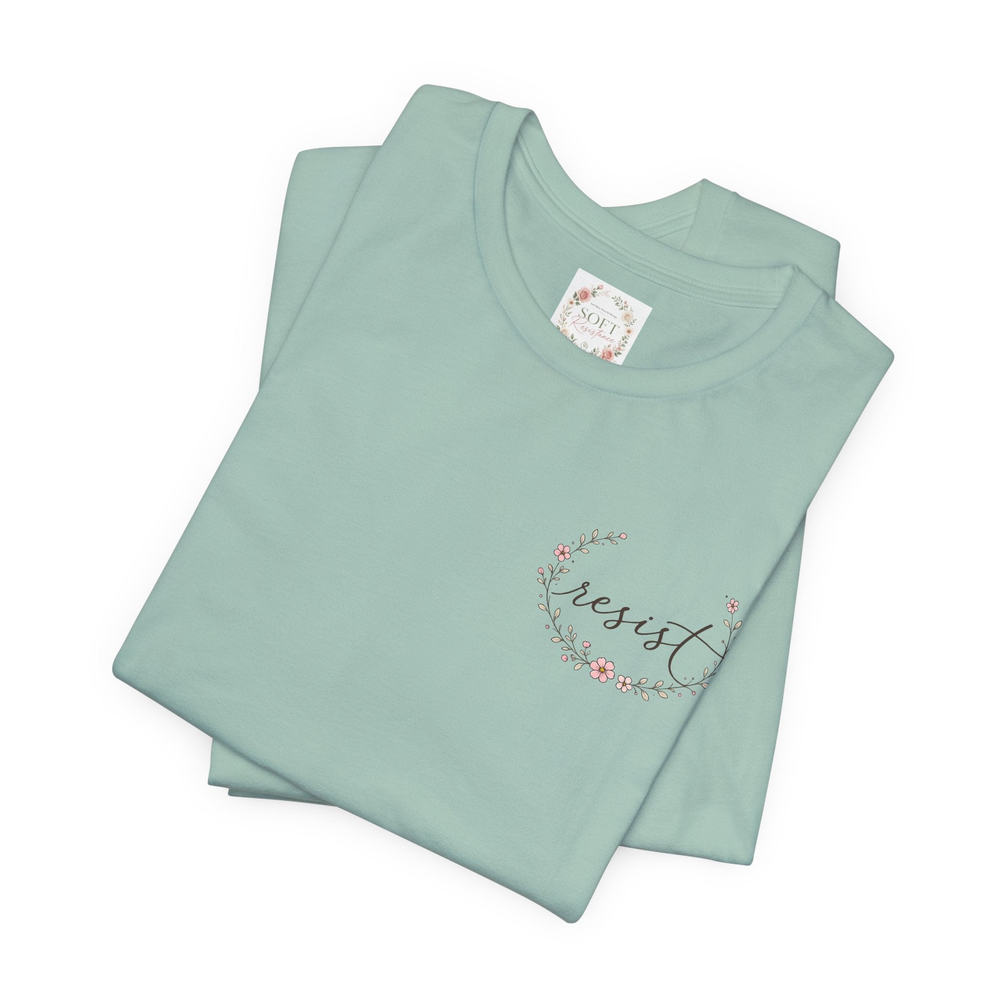 Kitty Resist AI Data Floral Tee — Feminine 'Resist' Graphic T-Shirt