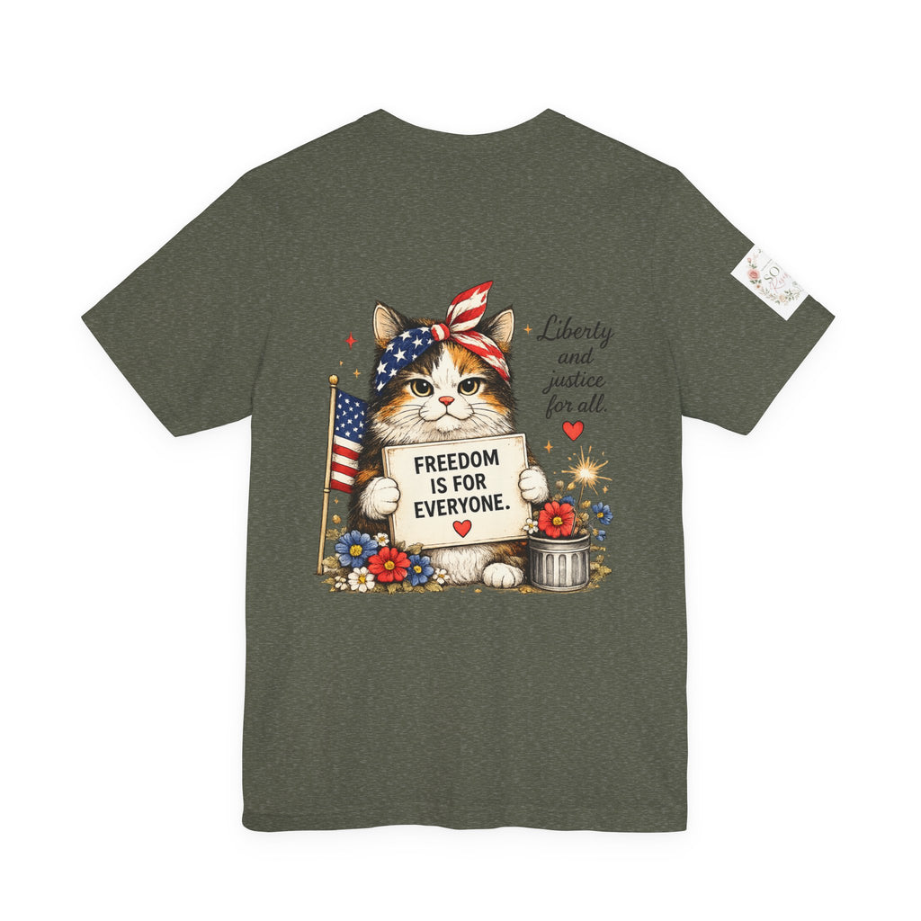 Grumpy Patriotic Kitty T-Shirt - "Freedom Is For Everyone"