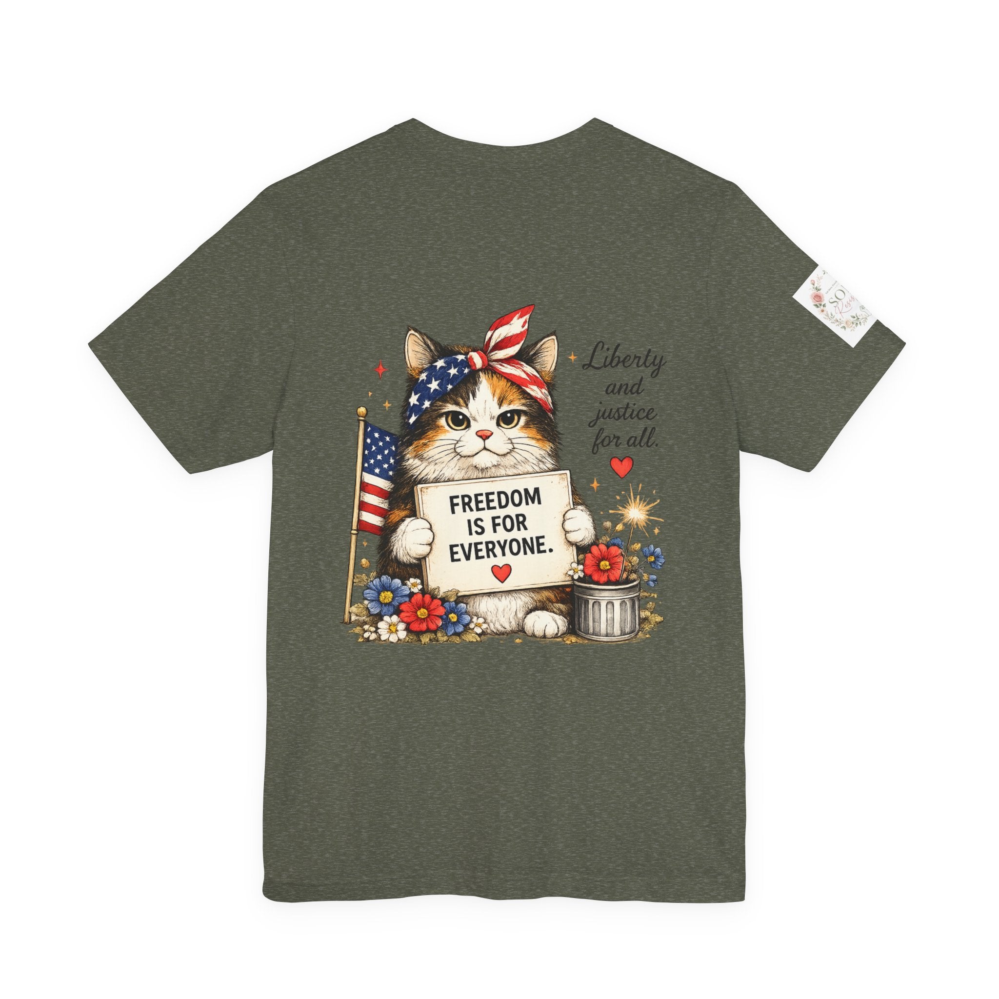 Grumpy Patriotic Kitty T-Shirt - "Freedom Is For Everyone"
