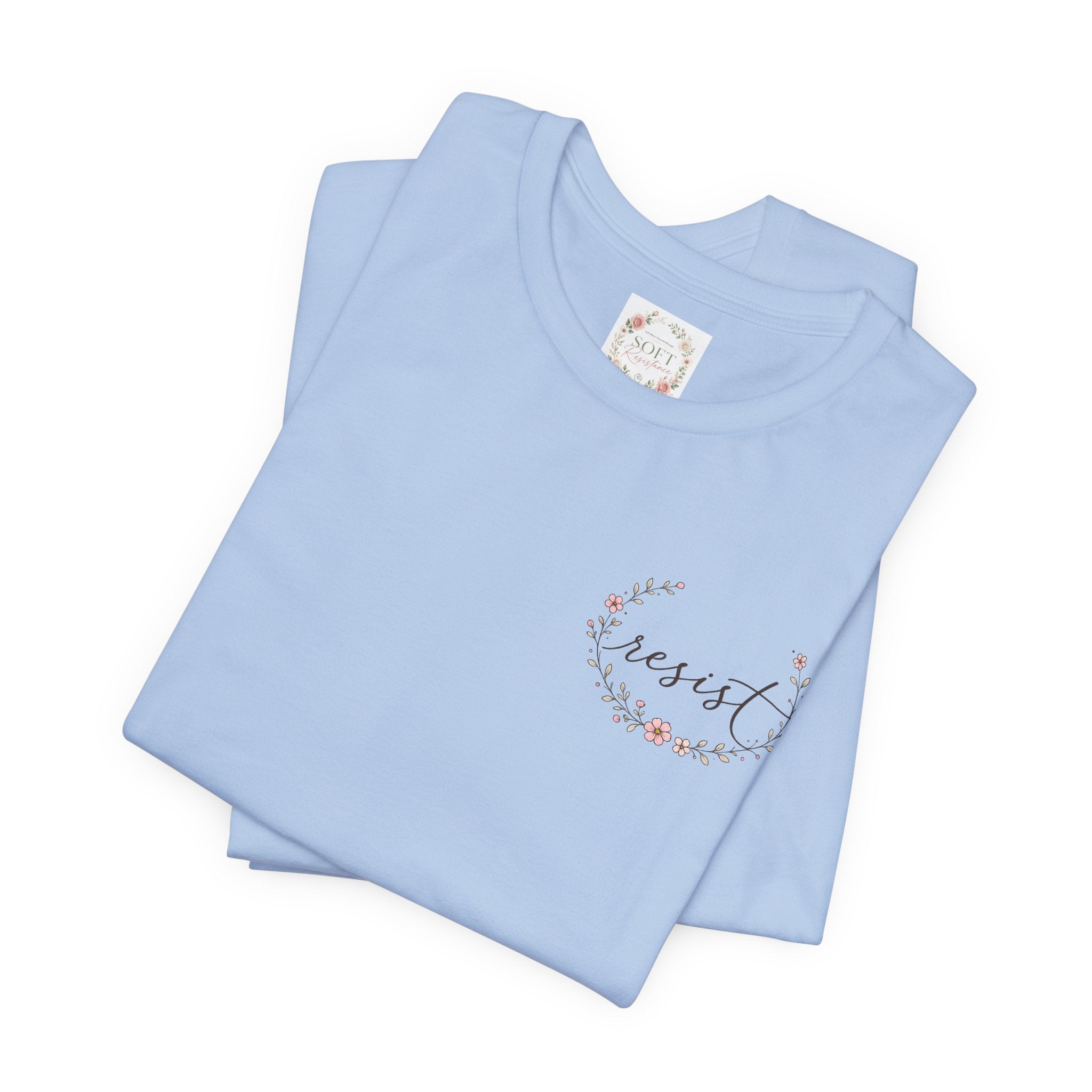 Kitty Resist AI Data Floral Tee — Feminine 'Resist' Graphic T-Shirt