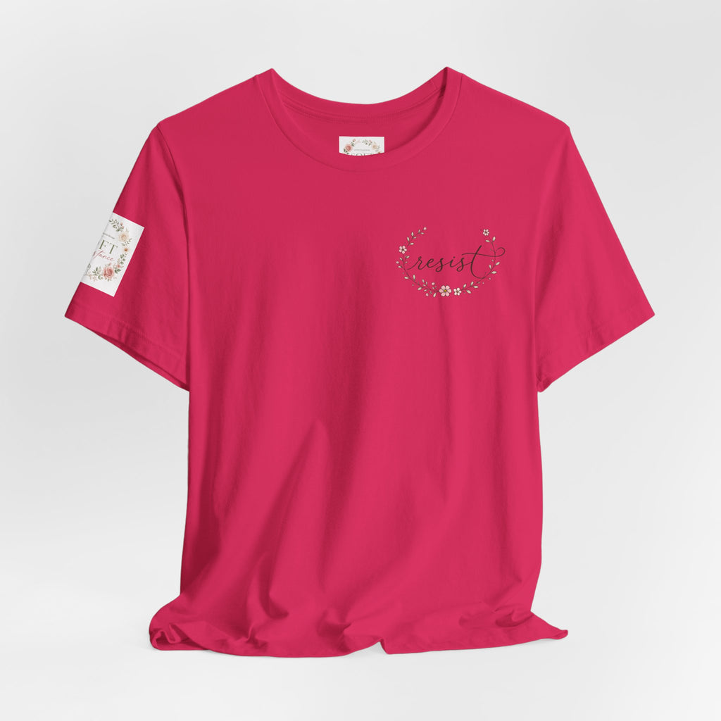 Kitty Resist AI Data Floral Tee — Feminine 'Resist' Graphic T-Shirt