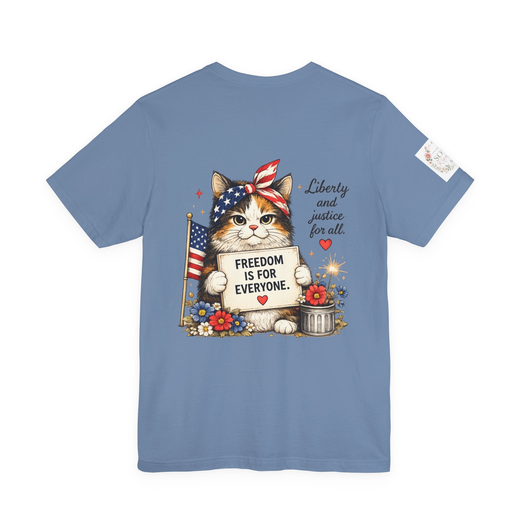 Grumpy Patriotic Kitty T-Shirt - "Freedom Is For Everyone"