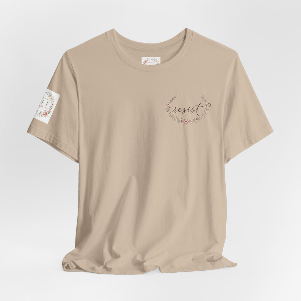 Kitty Resist AI Data Floral Tee — Feminine 'Resist' Graphic T-Shirt