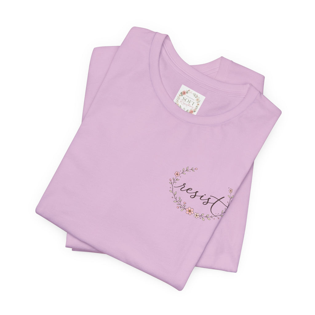 Kitty Resist AI Data Floral Tee — Feminine 'Resist' Graphic T-Shirt