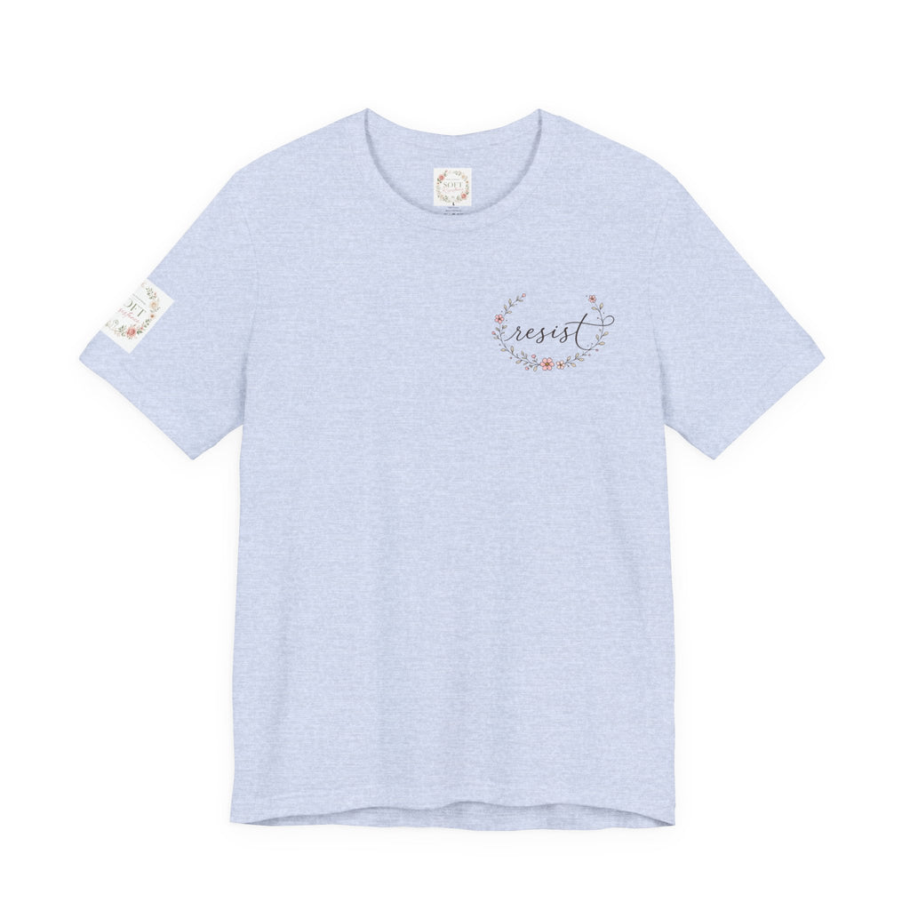 Kitty Resist AI Data Floral Tee — Feminine 'Resist' Graphic T-Shirt